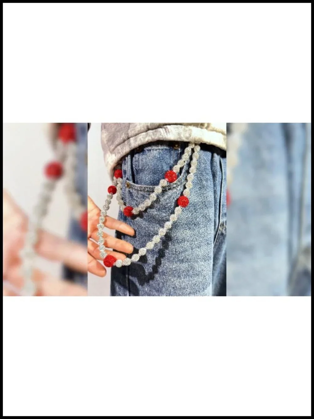 Layered Bead Wallet Chain for Men Jean Pocket Keychain Purse Accessories